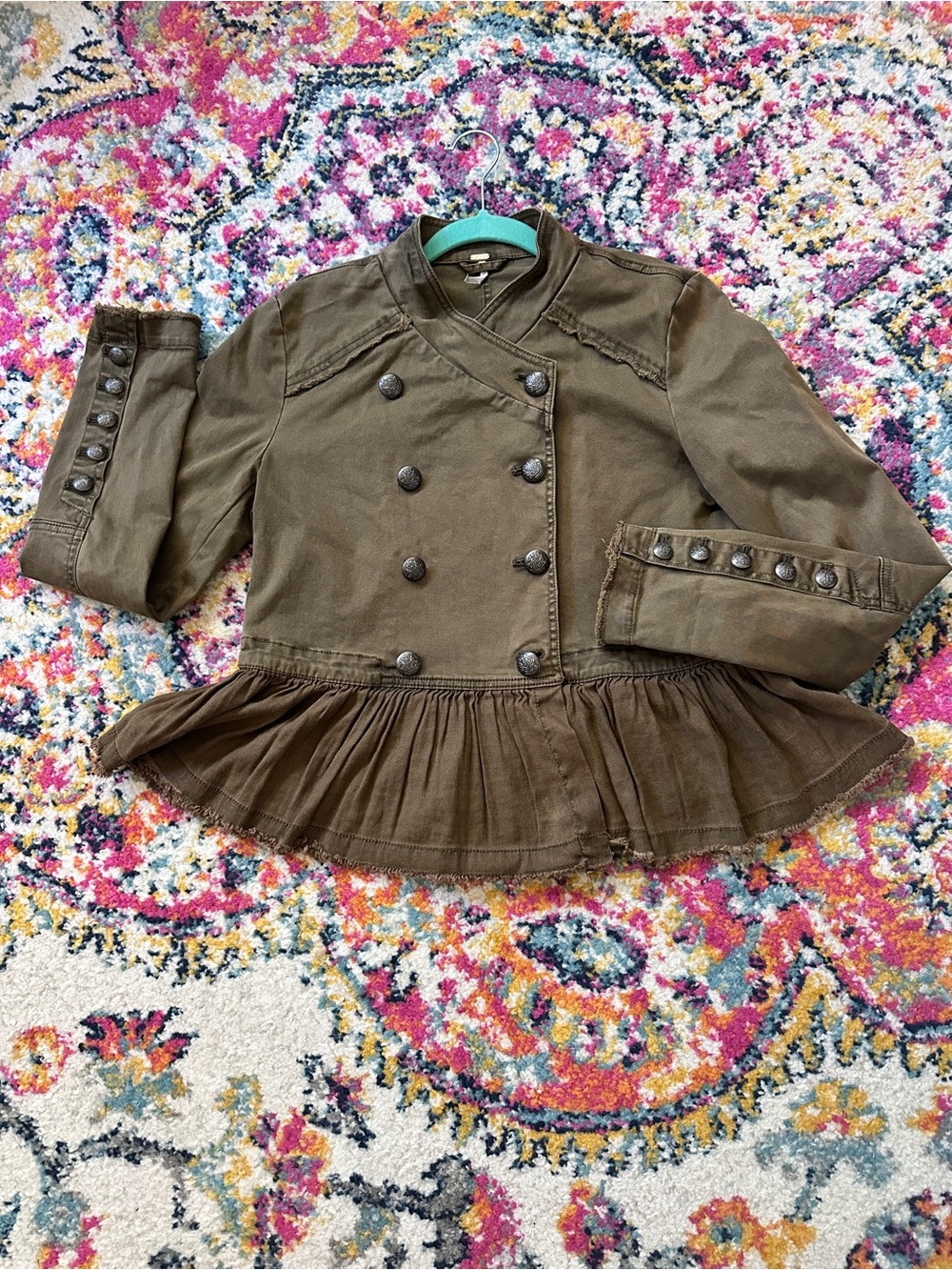 Free People Olive Military Double-Breasted Peplum Jacket